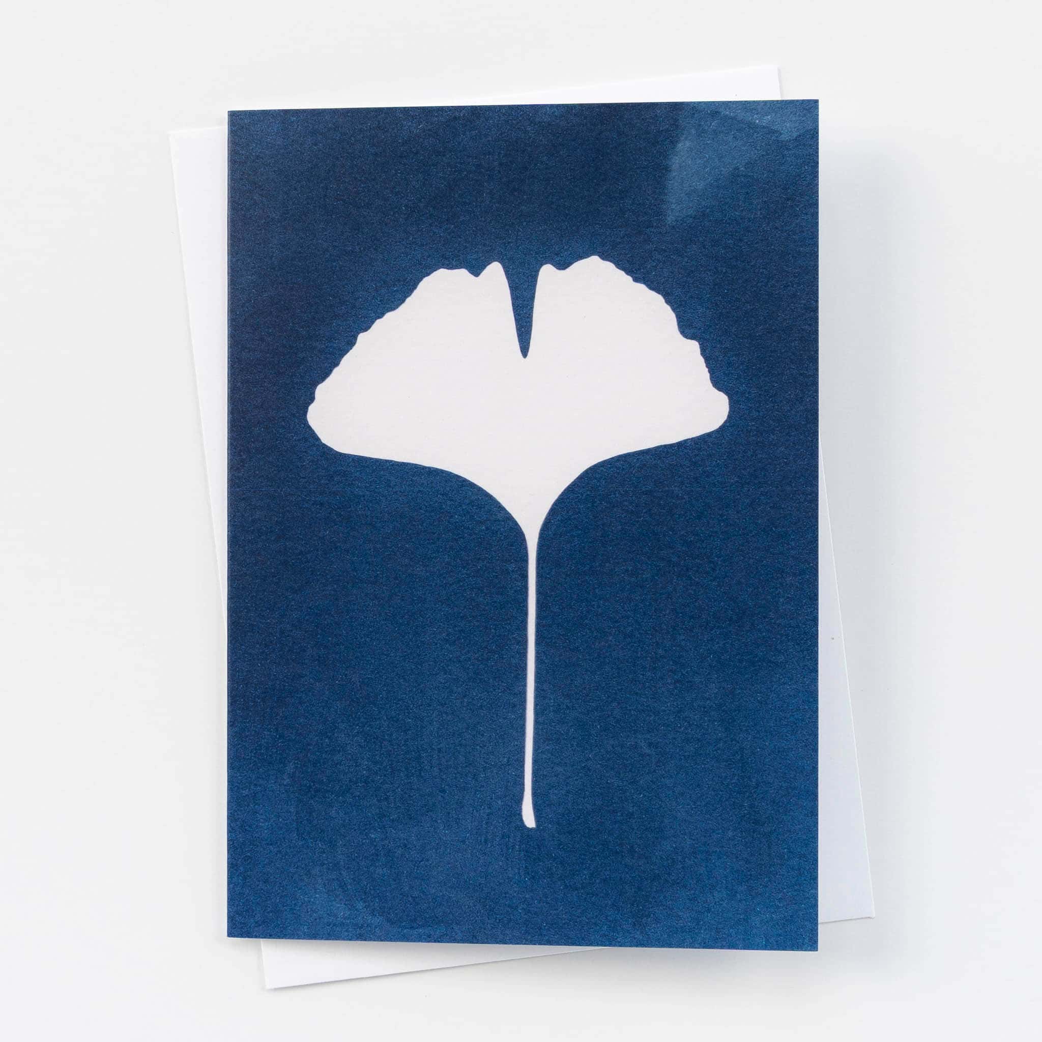 Ginkgo Leaf Cyanotype Card