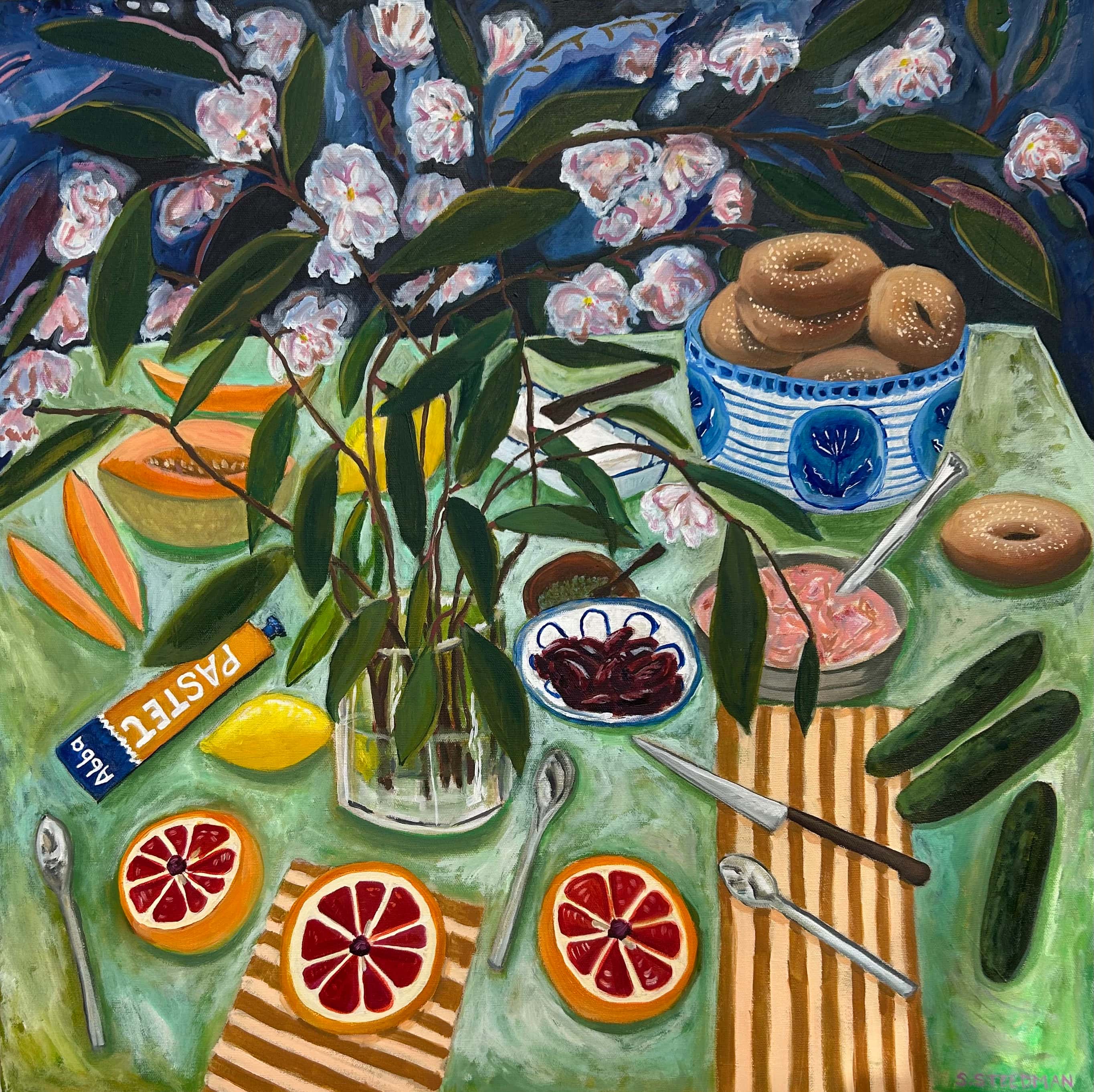 table with three grapefruits