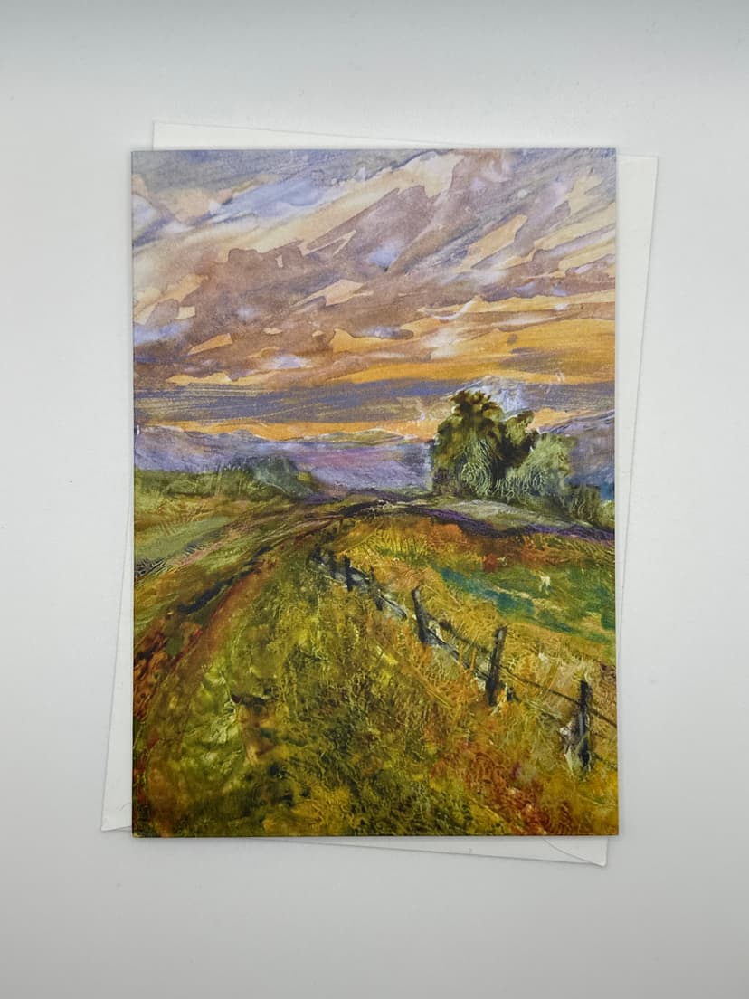 Fine art birthday card by Deena S. Ball featuring sunset colors along a rural fence—perfect for the creative soul.