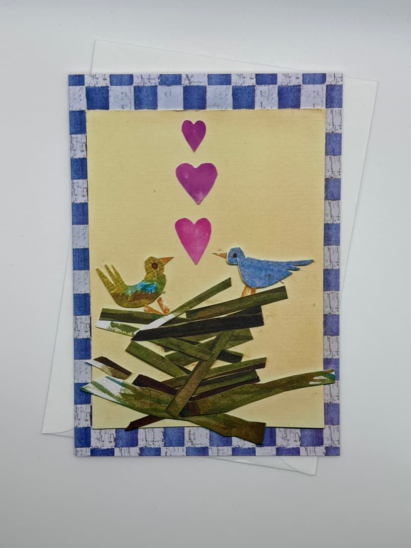 Watercolor-style handmade card by Deena S. Ball with two birds—great for building a versatile card stash.